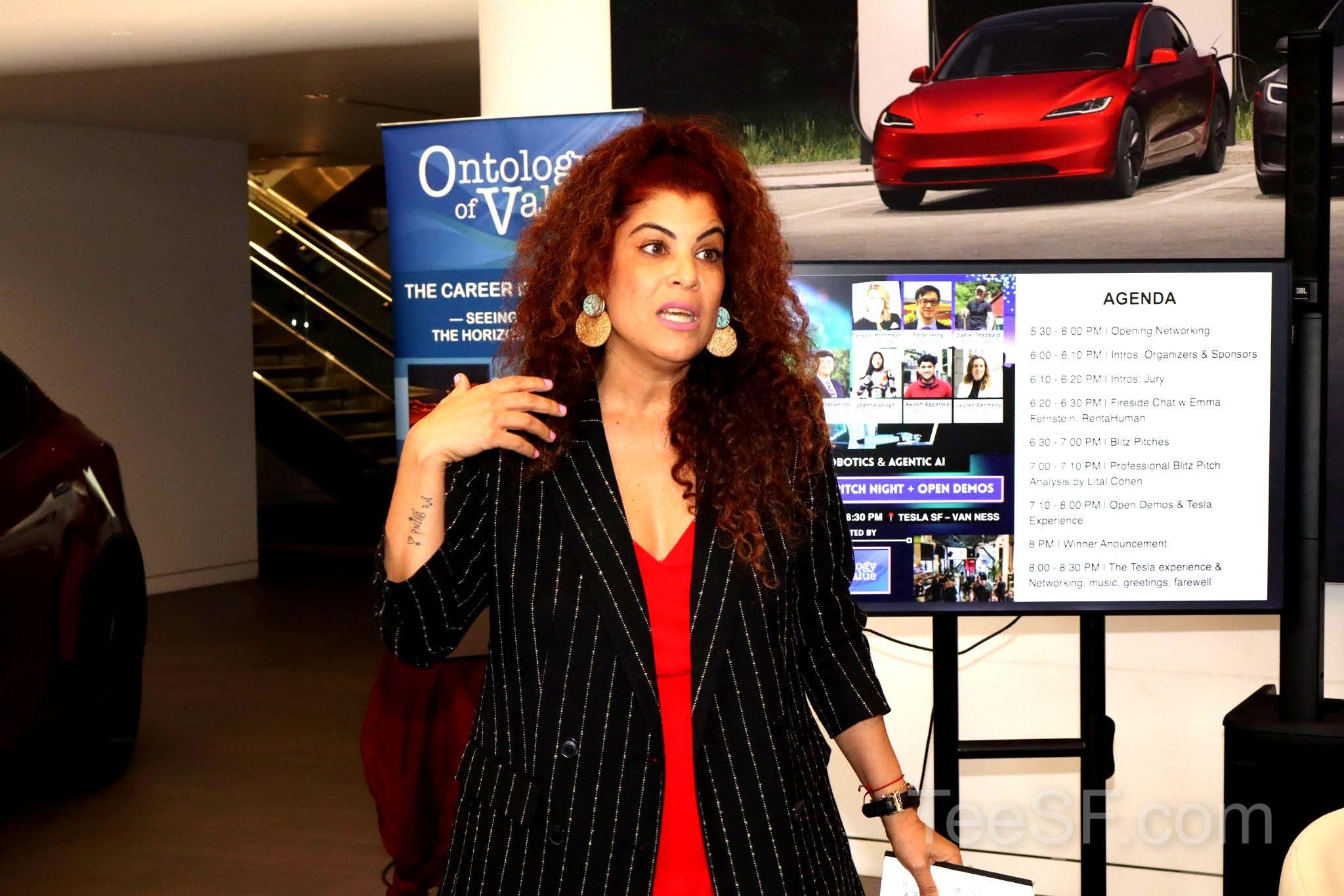 A photo from a pitch night event at Tesla in San Francisco.